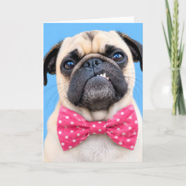 Mops med rosa rosett helgkort