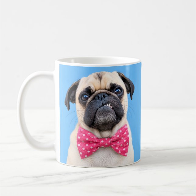 Mops med rosa rosett kaffemugg (Vänster)