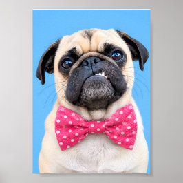 Mops med rosa rosett poster