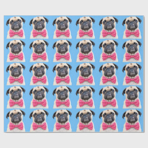 Mops med rosa rosett presentpapper