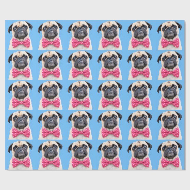Mops med rosa rosett presentpapper (Platt)