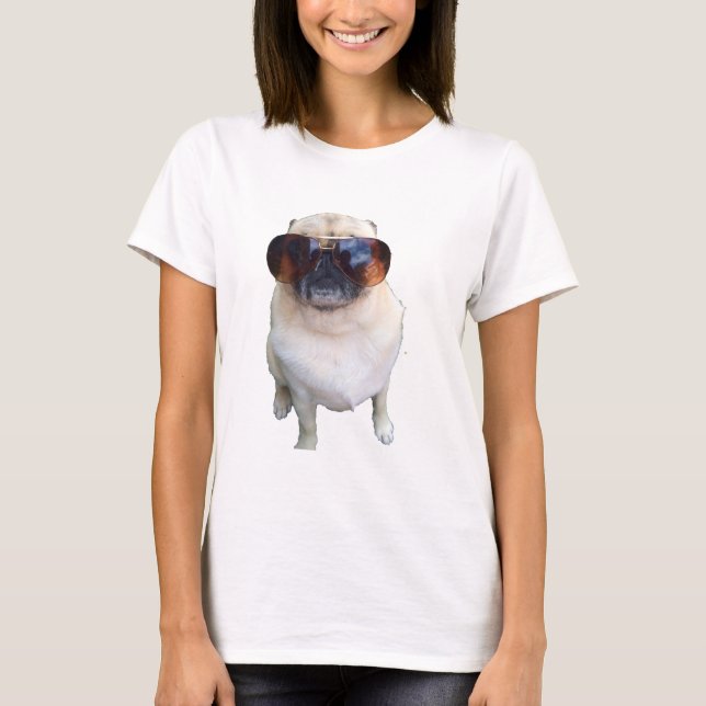Mops med solglasögon tee shirt (Framsida)