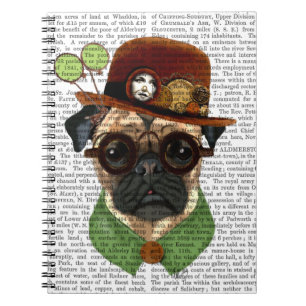 Mops med Steampunk Bowlerhatt Anteckningsbok Med Spiral