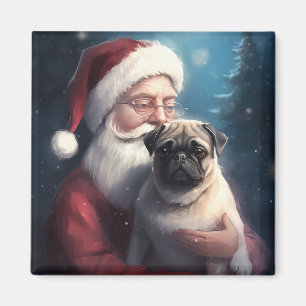 Mops med Tomte Festiv Jul Magnet