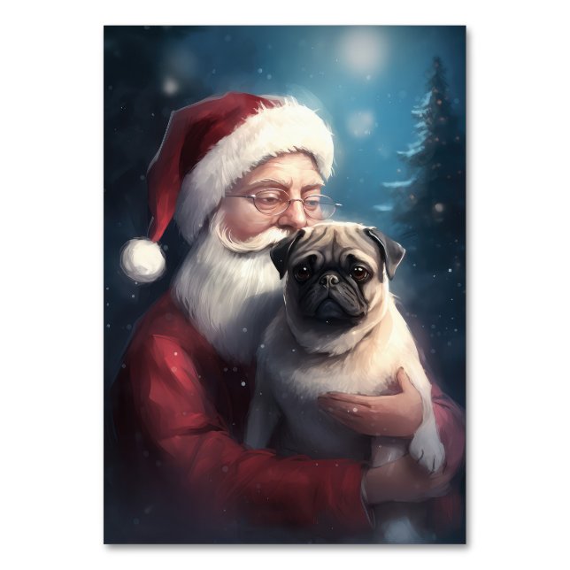 Mops med tomte festlig jul bordsnummer (Framsidan)