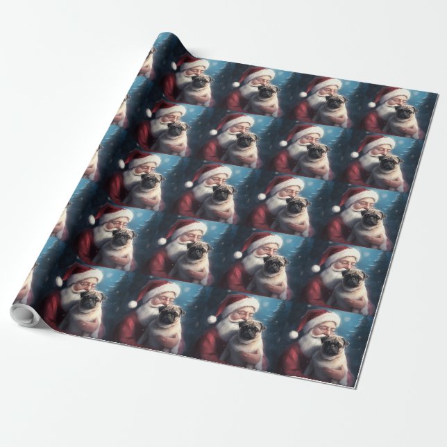 Mops Med Tomte Julfirande Jul Presentpapper (Utrullad)