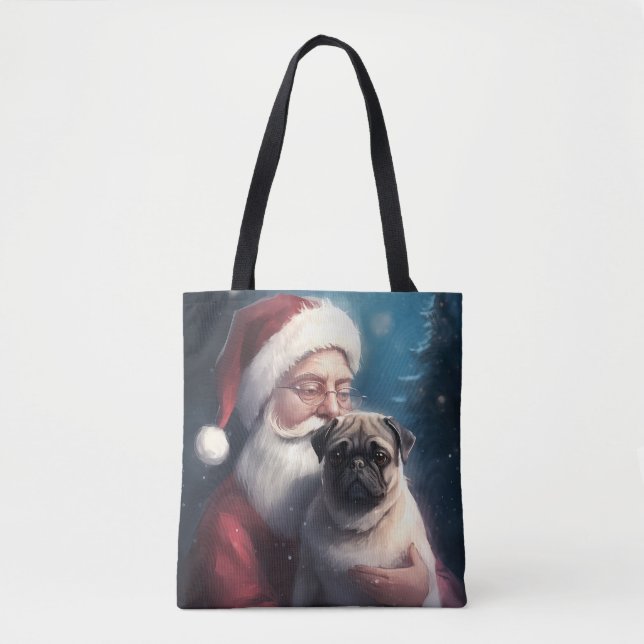 Mops Med Tomte Julfirande Jul Tygkasse (Framsida)
