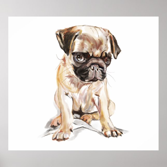 Mops minnestryck, akvarellmålning poster (Framsidan)