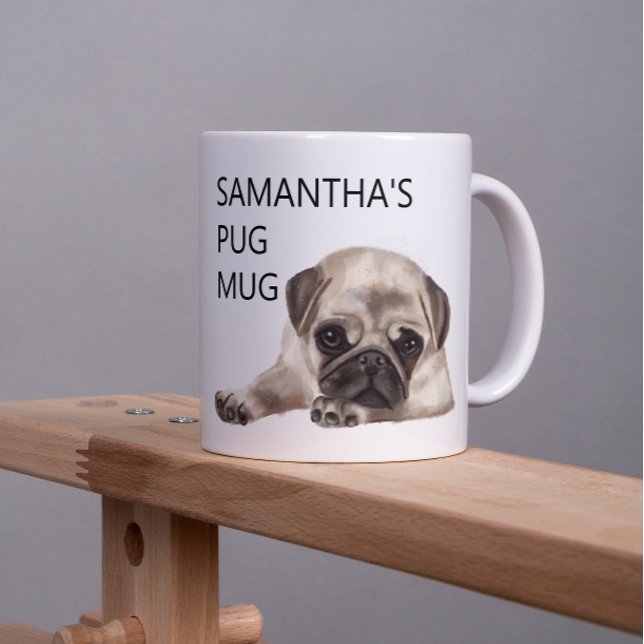 Mops Mugg Monogram Namn Akvarell hund (Skapare uppladdad)