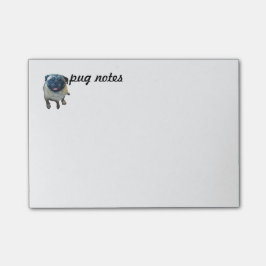 Mops noterar post-it block
