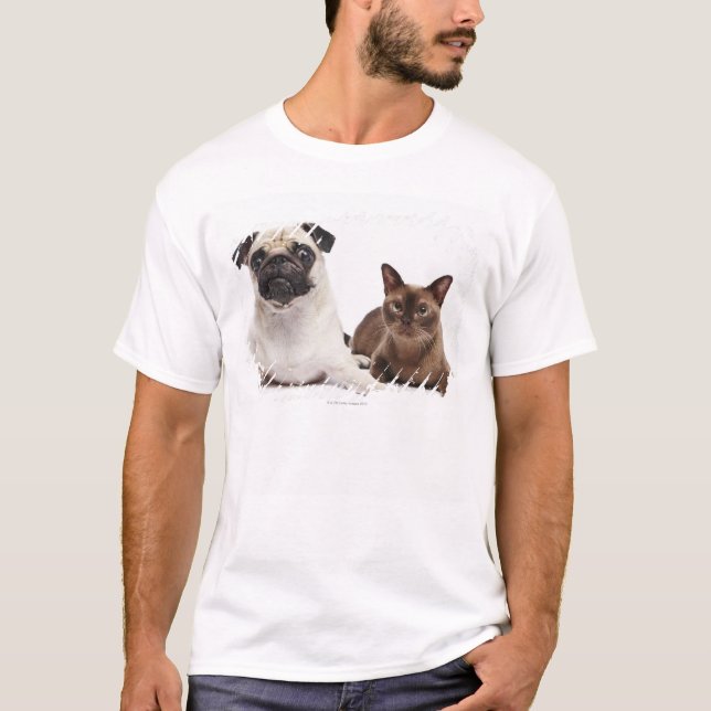 Mops och Burmese katt Tee Shirt (Framsida)