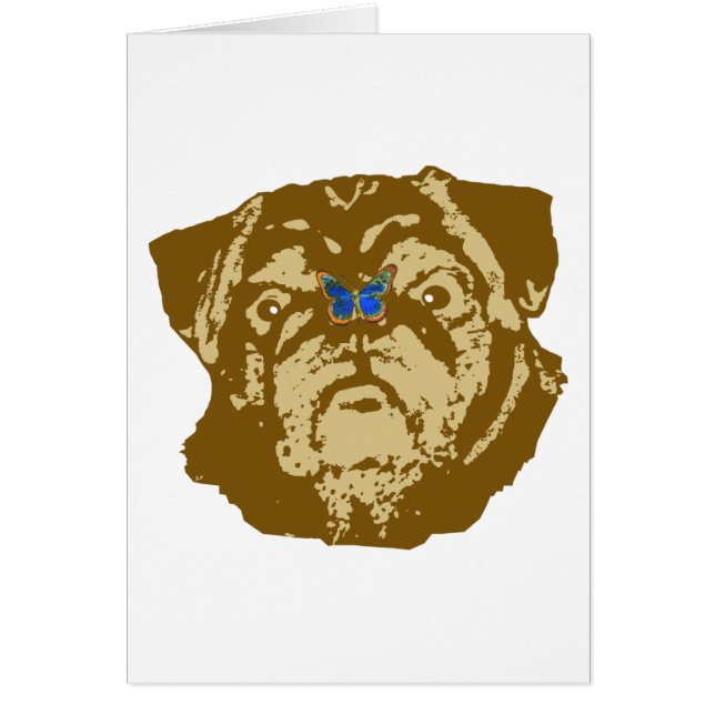 Mops och fjäril hälsningskort (Framsidan)