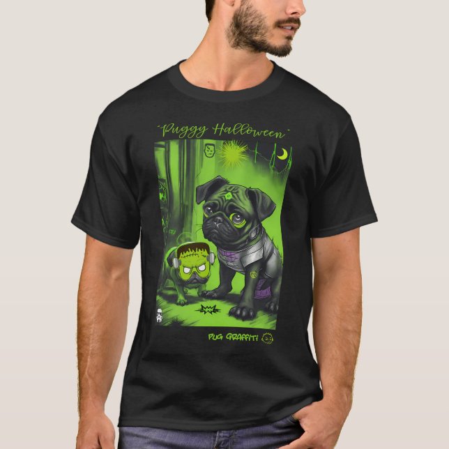 Mops och Frankenstein Graffiti Art 11 T Shirt (Framsida)