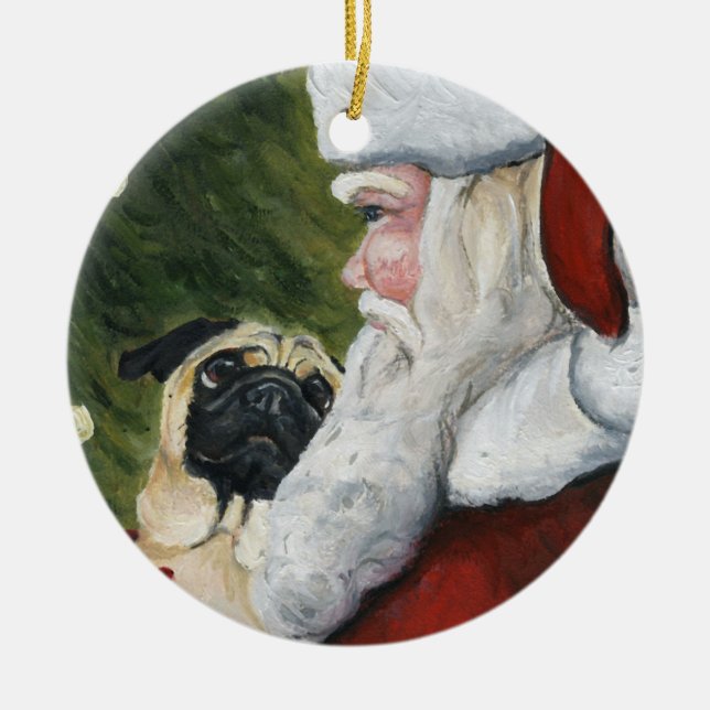 Mops och prydnad för Santa hundkonst Julgransprydnad Keramik (Framsidan)