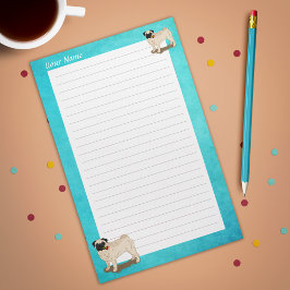 Mops och Rosor Ditt Namn Slogan Söt Hund Brevpapper