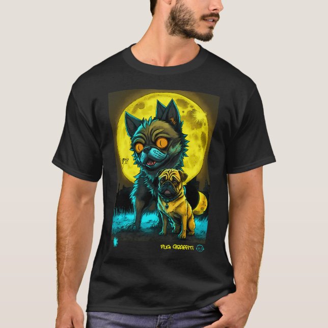 Mops och varulvs graffiti-konst t shirt (Framsida)