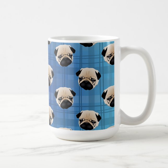Mops på blåttlutningpläd kaffemugg (Höger)