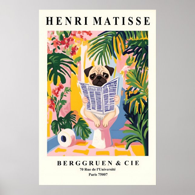 Mops på en toaletttryck - Matisse-stil badrum Poster (Framsidan)