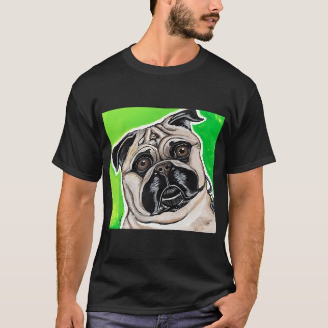 Mops på grön bakgrund t shirt (Framsida)