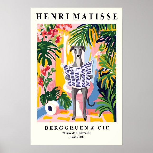 Mops på toalettkonst - Matisse-stil badrum Poster (Framsidan)