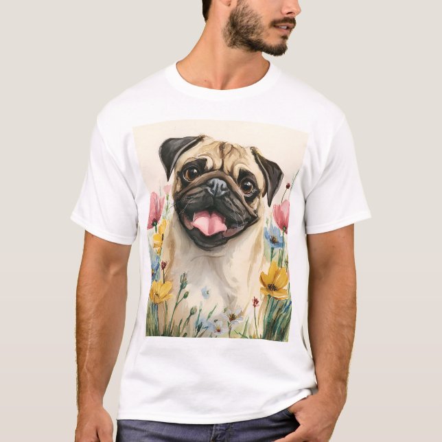 Mops Pappa T-Shirt – Akvarell (Framsida)