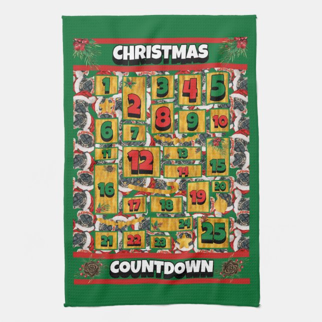 Mops Räkna Ned Jul Adventskalender Hund Kökshandduk (Vertikal)