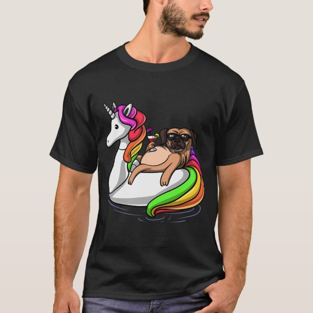 Mops Ridande Enhörning Float T Shirt (Framsida)