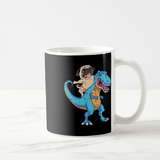 Mops Ridning T-rex Surfing Dinosaur Rolig Hund Äga Kaffemugg (Höger)
