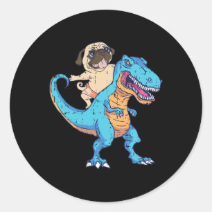 Mops Ridning T-rex Surfing Dinosaur Rolig Hund Äga Runt Klistermärke