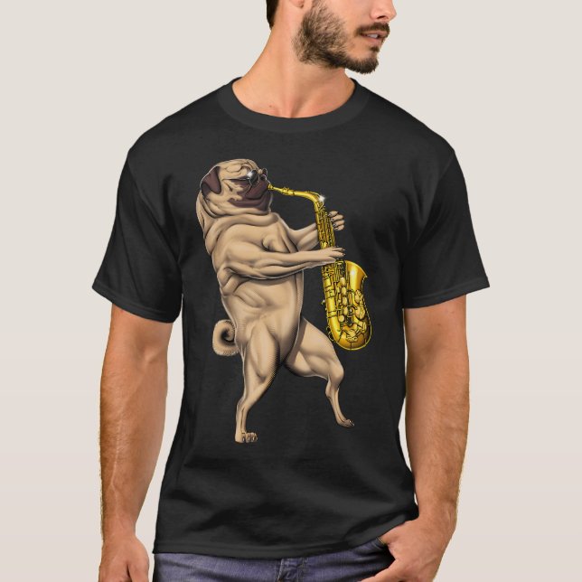 Mops Saxofonspelare T Shirt (Framsida)