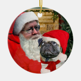 MOPS SER UPP PÅ DEN SANTA PRYDNADEN JULGRANSPRYDNAD KERAMIK