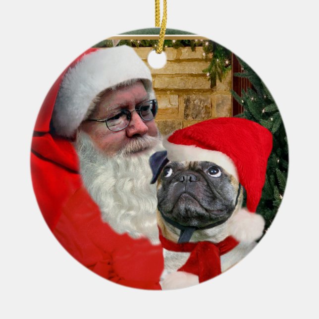 MOPS SER UPP PÅ DEN SANTA PRYDNADEN JULGRANSPRYDNAD KERAMIK (Framsidan)