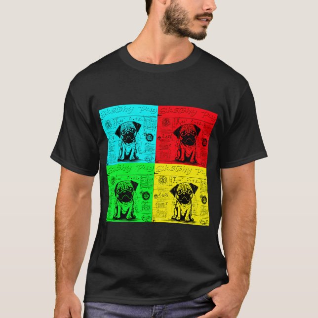 Mops Skissbok 5 POP ART T Shirt (Framsida)