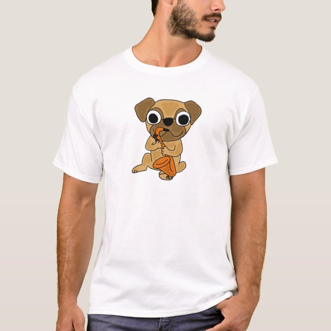 Mops som AB leker saxofontecknaden T-shirt (Framsida)