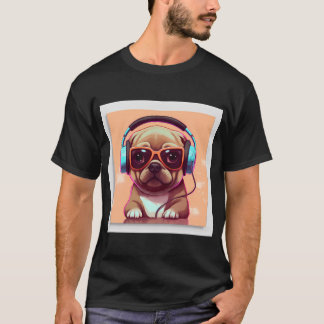 Mops som bär hörlurar 3 t shirt