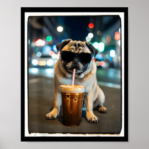 Mops som dricker iskaffe djur hund meme  poster