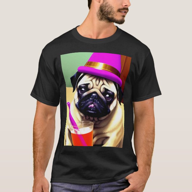 Mops som festar Tom kort för alla tillfällen T Shirt (Framsida)