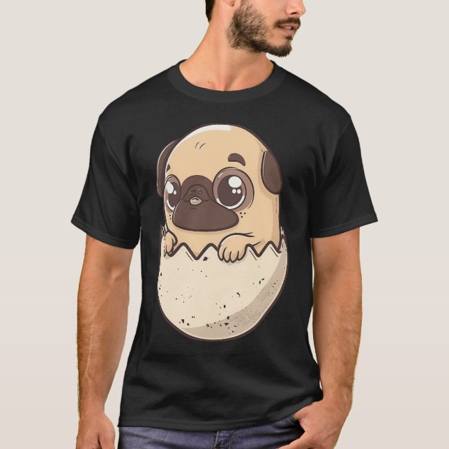 mops som kläcks från ett ägg, kawaii chibi-valp me t shirt (Framsida)