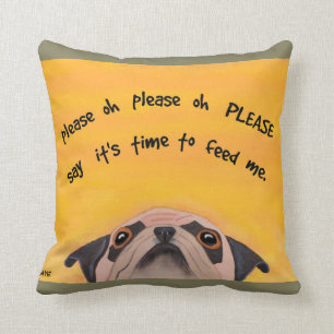 Mops som matar roliga Time - kudde för hund