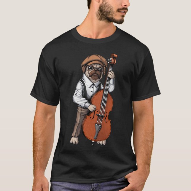 Mops som spelar kontrabas t shirt (Framsida)