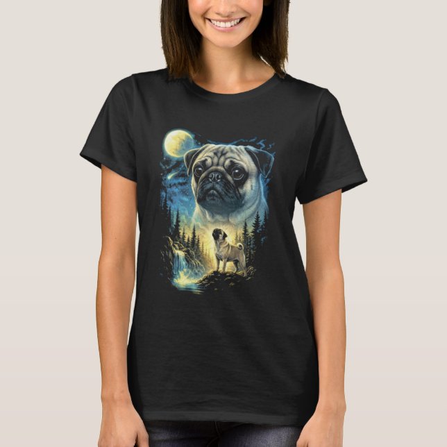Mops som ylar mot månen meme rolig 90-talets Mops  T Shirt (Framsida)