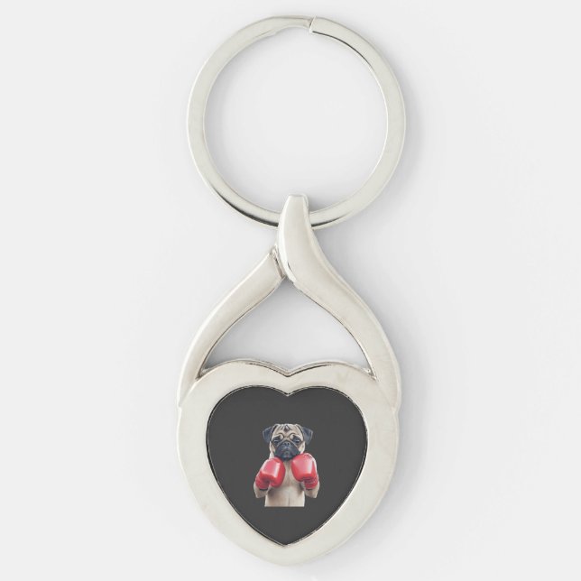Mops    twisted heart silverfärgad nyckelring (Framsidan)