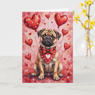 Mops Valentindagen Hund med Hjärtan Röd Kort