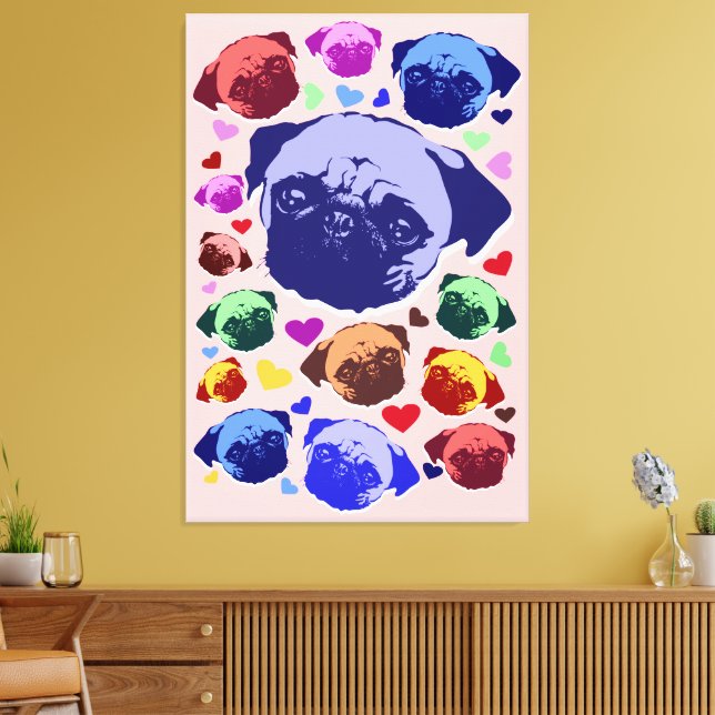 Mops Valp Hund PopArt Retro Stil Canvastryck (Insitu (Vardagsrum))