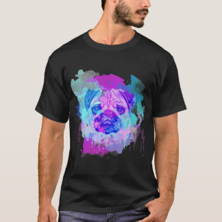 Mops Vattenfärg, Konstnärlig Mops, Färgrik Mops, M T Shirt