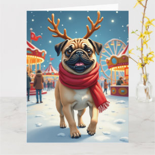 Mops vid Winter Fairgrounds julmålning Kort