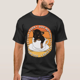 Mopsälskare - hundmamma kaffefantast retro solnedg t shirt