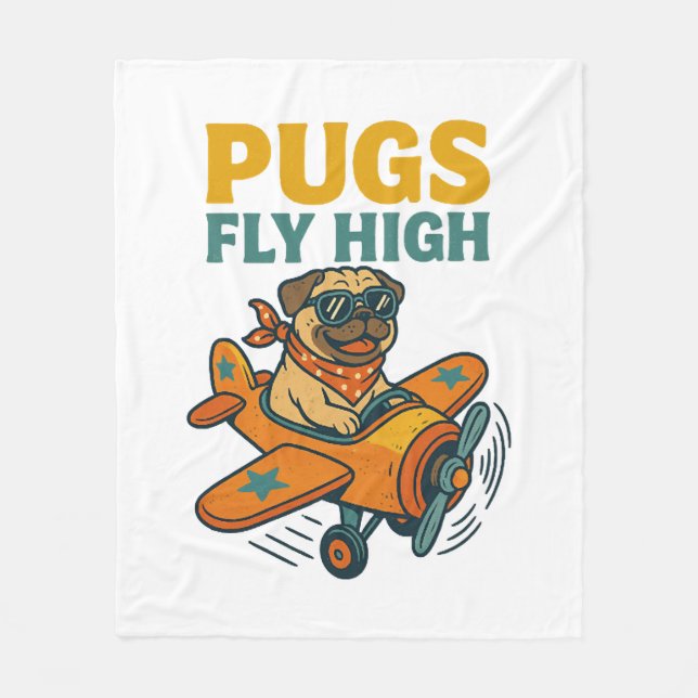 Mopsar Flyger Högt Fleecefilt (Framsidan)