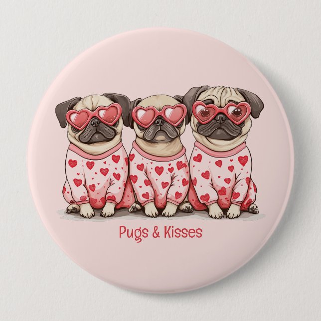 Mopsar Och Kyssar Alla Hjärtans Dag Mops Hundar Knapp (Framsida)