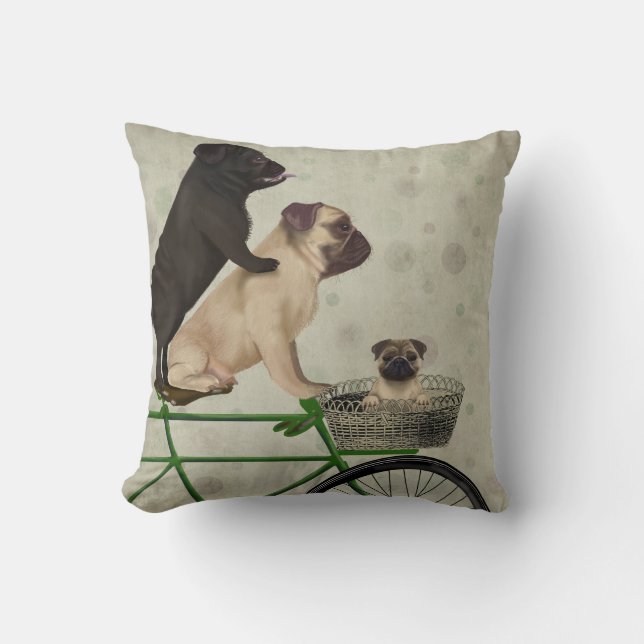 Mopsar på cykel kudde (Framsida)
